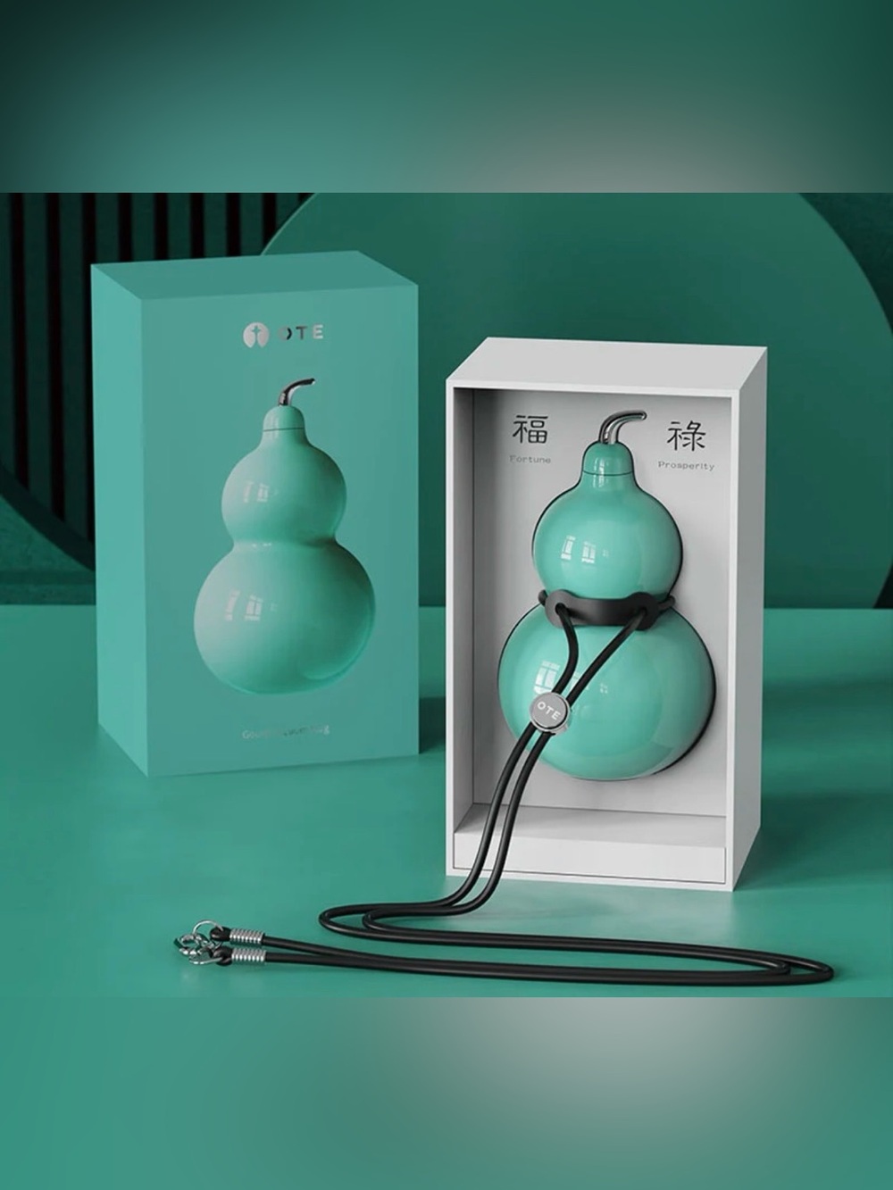 OTE 10oz Stainless Steel Gourd Bottle with shoulder strap and box. Good Fortune.